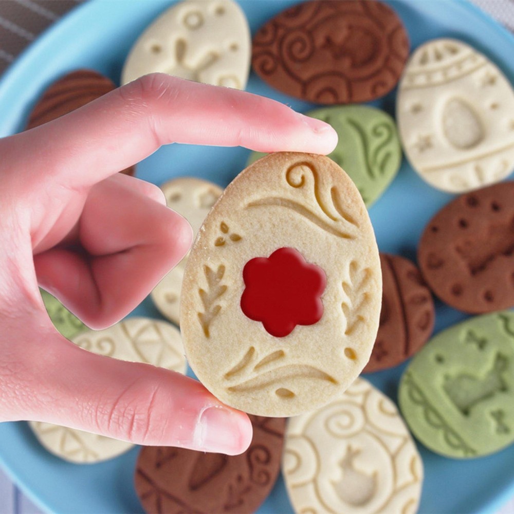 9PCSX Easter Cookie Stamp DIY Easter Bunny Egg 3D Baking Cookie Stamp Cake Mold