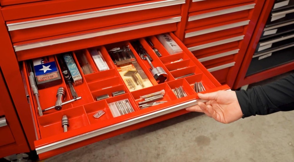 10-Compartment Red Drawer Organizer - Stackable Heavy-Duty Tool Storage