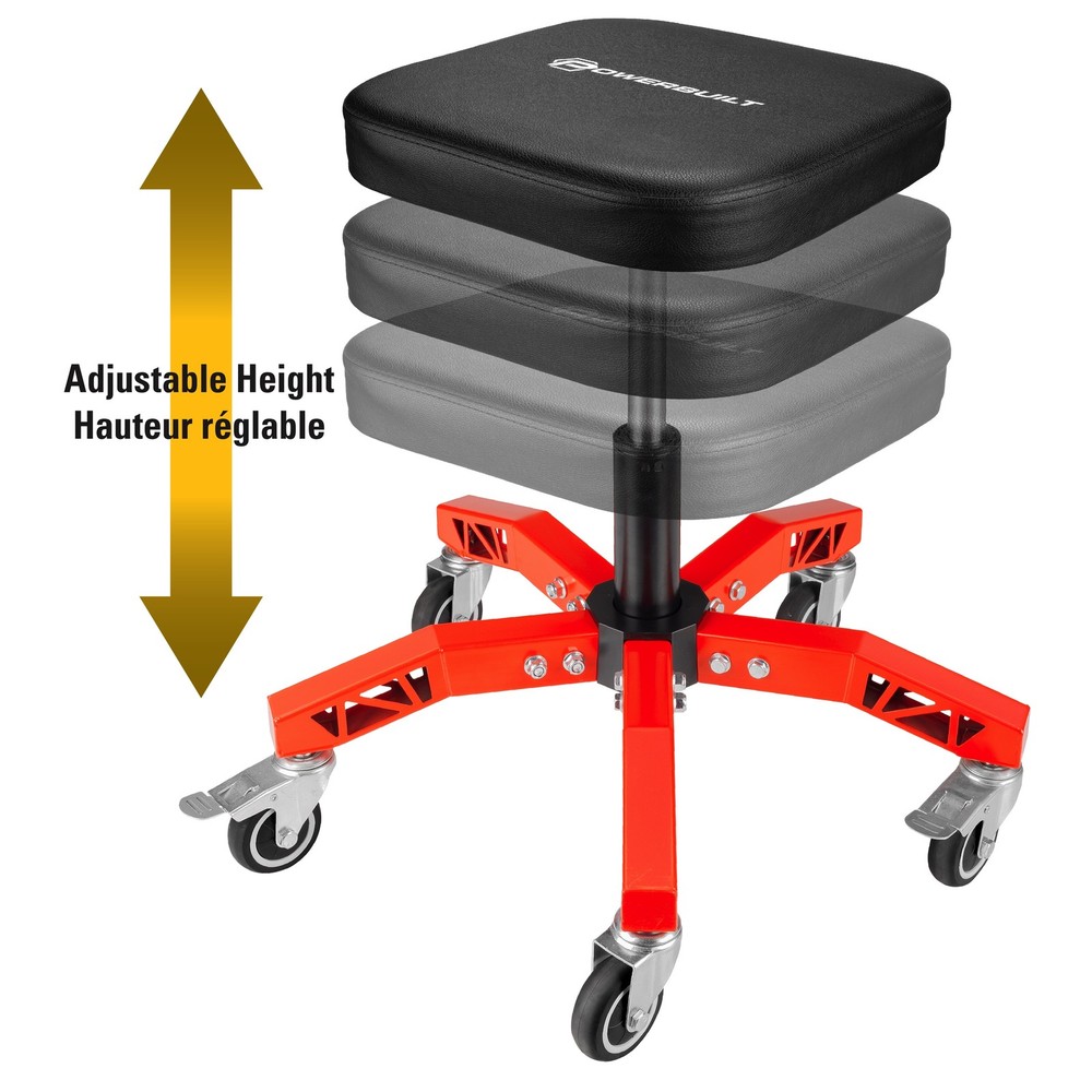 Powerbuilt Professional Adjustable 5 Leg Rolling Work Seat - 620684ECE