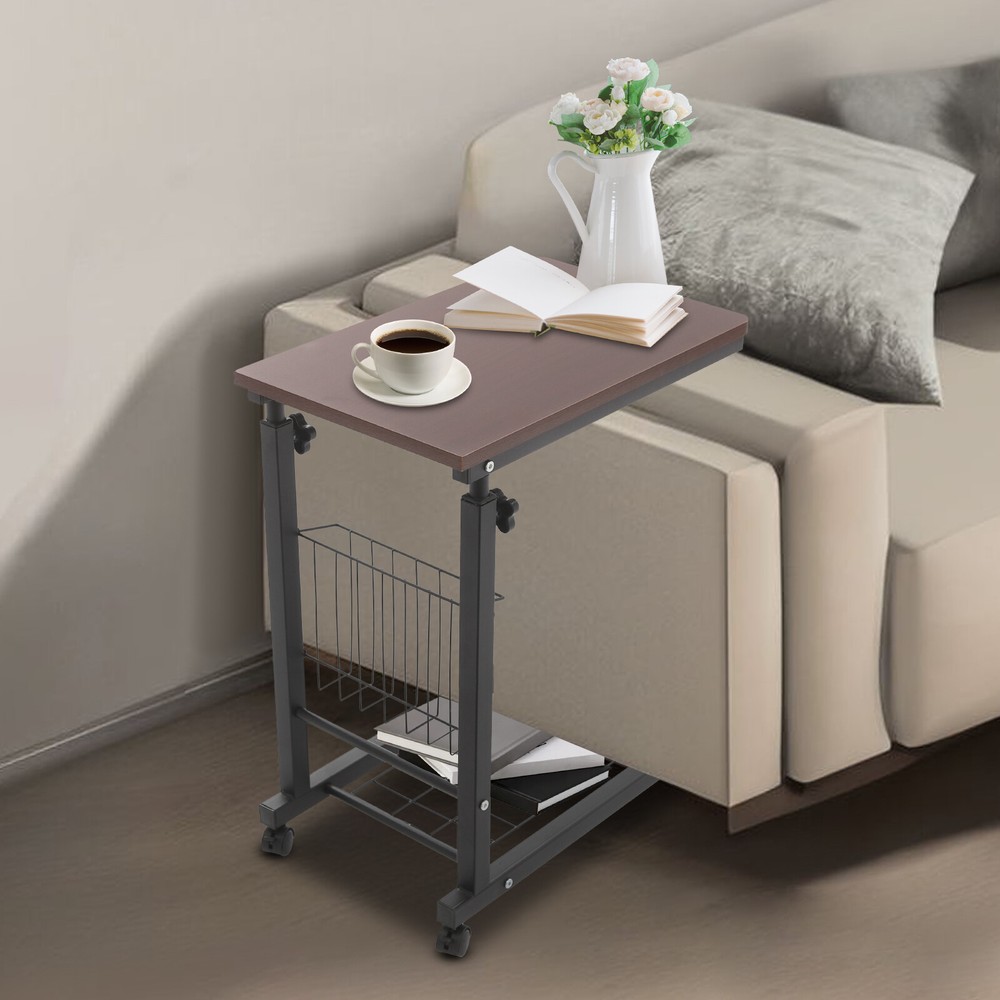 Height-Adjustable Side Table with Wheels for Bed and Home Use