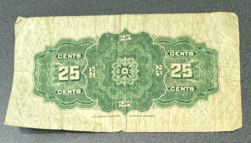 Canada : 25 Cents 1923 Banknote Ref : 898