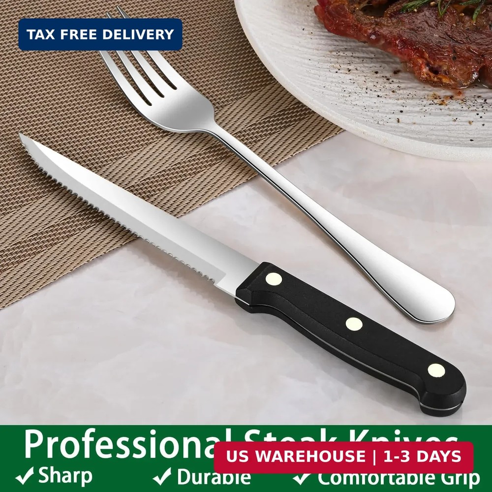 24-Piece Silverware Set with Steak Knives,Flatware Set Service for 4 Person, Foo