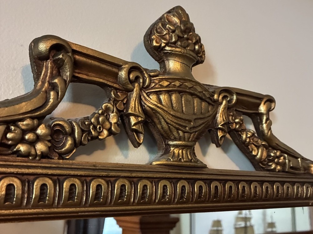 Vintage Wall Mirror Hollywood Regency Neoclassic Urn Gilt Rectangular 18”