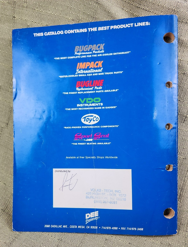 Bugpack Dee Engineering Master Catalog 9591, Parts for Engine, Intake, Exhaust