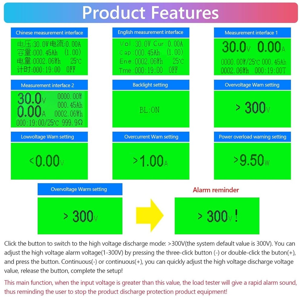 Smart USB Load Tester 150W 200V 20A Electronic Resistor Constant Current Module
