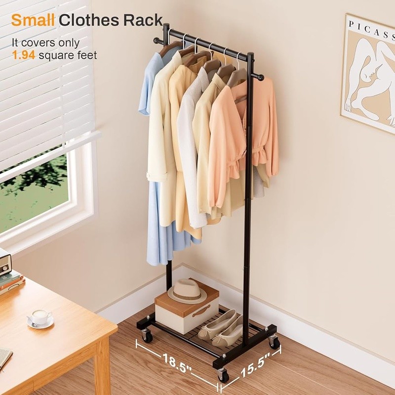 Portable Clothes Rack Rolling Garment Rack Small Spaces Adjustable Storage New