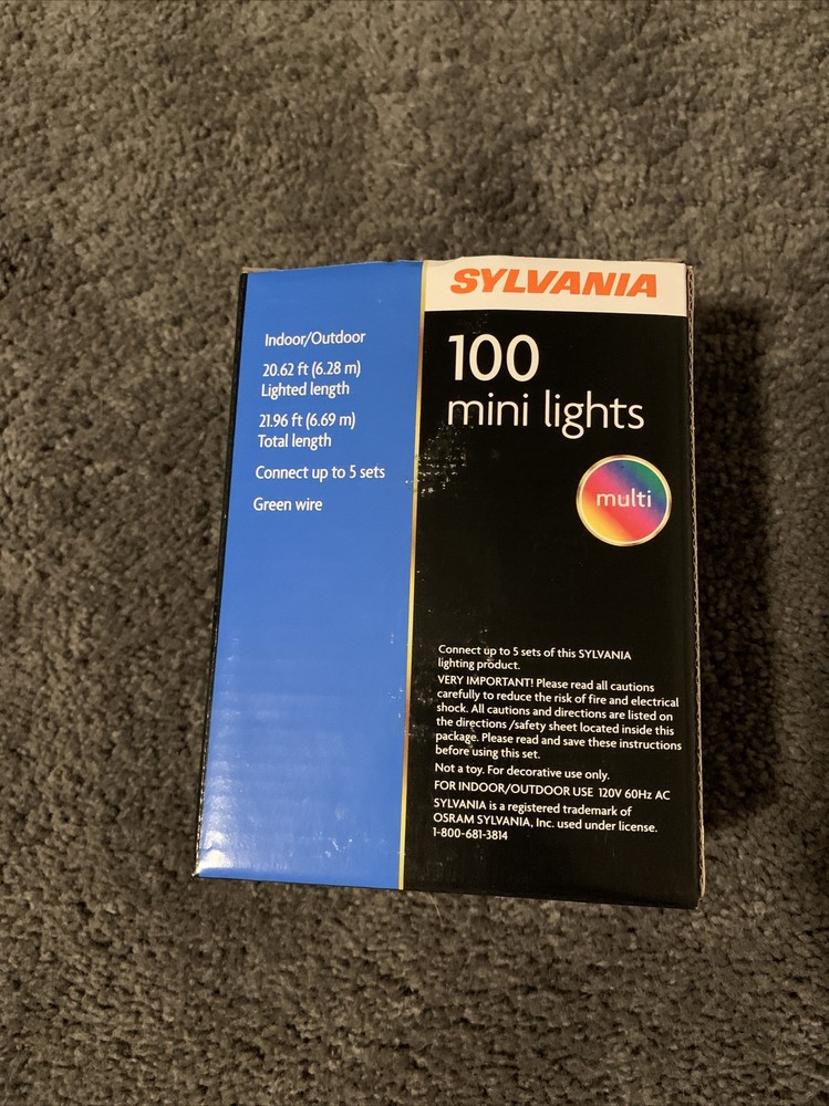 Sylvania 100 Multicolor Mini Lights Green Wire (NEW)