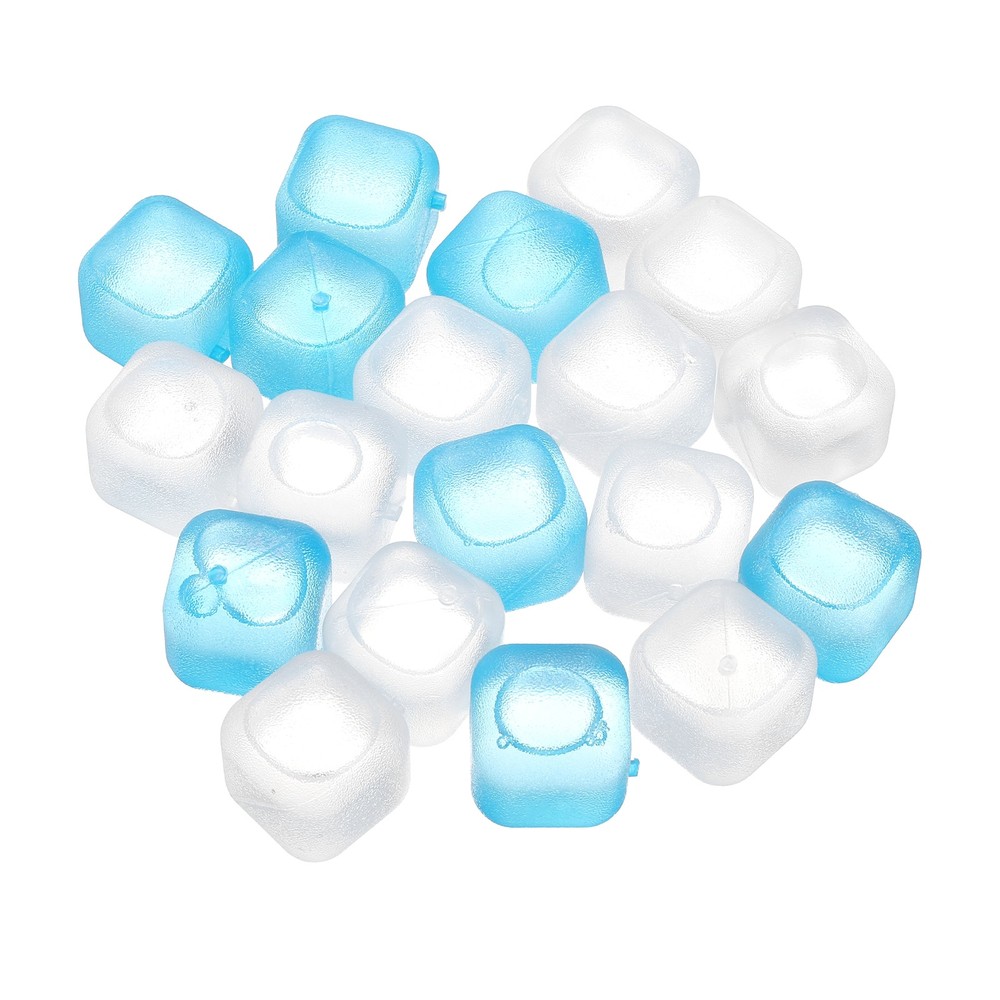 24 Pack Reusable Ice Cubes for Drinks, Blue/White Cube
