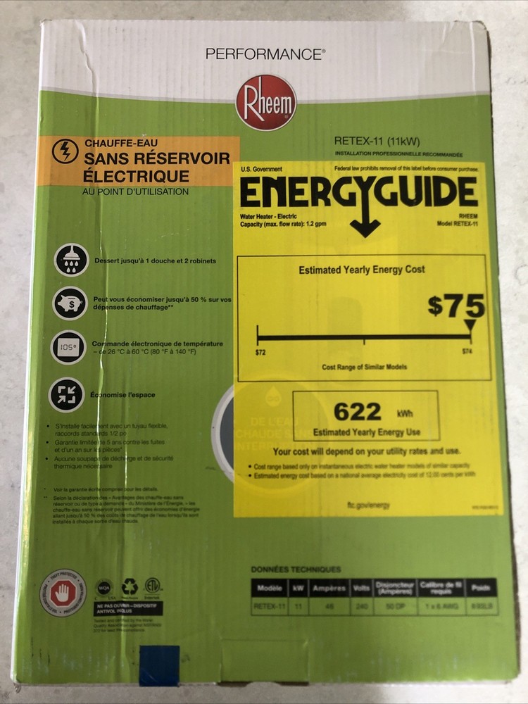 Rheem Performance RETEX-11 11kW 2.15 GPM 240V Electric Tankless Water Heater
