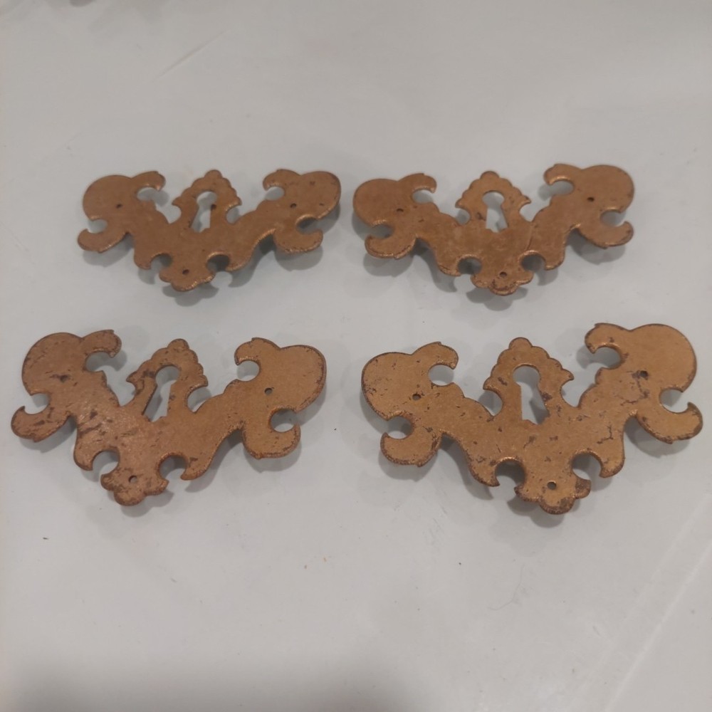 Four Vintage BRASS? KEY HOLE BACK PLATES 3" Wide