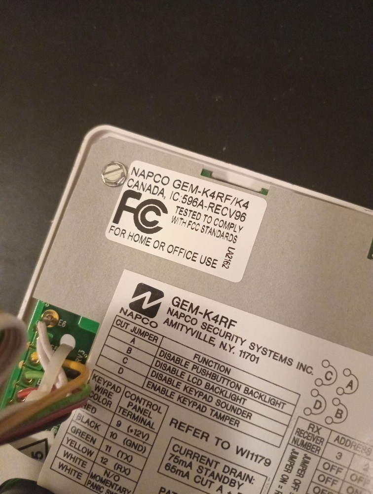 NAPCO GEMINI Security Keypad GEM-K4RF