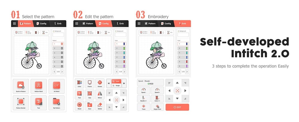 Poolin EOC05 4 x 9in Embroidery Machine Computerized 7in Large LCD Touch Screen