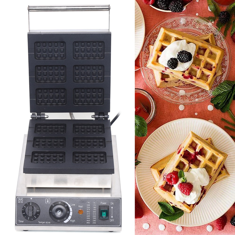 Commercial Nonstick Waffle Maker 6Pcs Rectangle Waffle Baker Machine 110V 1500W
