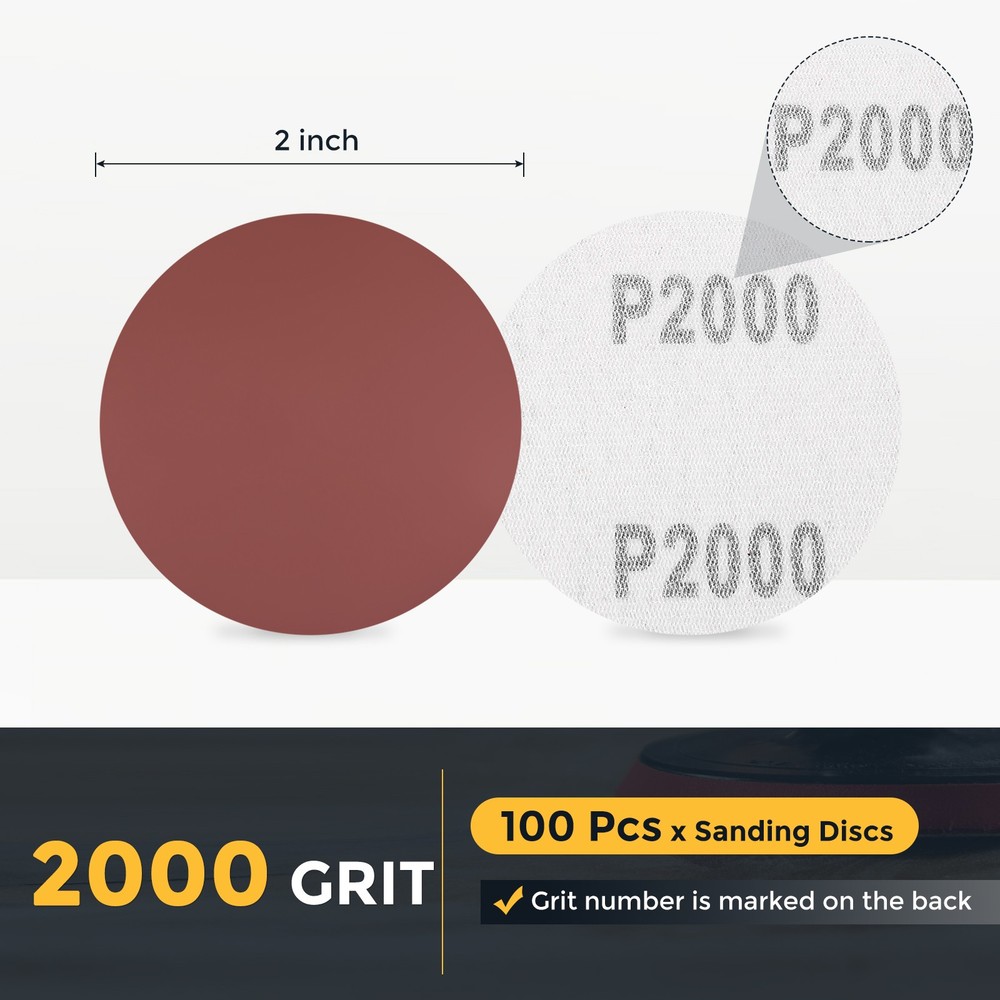 100 Pcs 2 Inch Sanding Disc 2000 Grit Hook and Loop Sandpaper