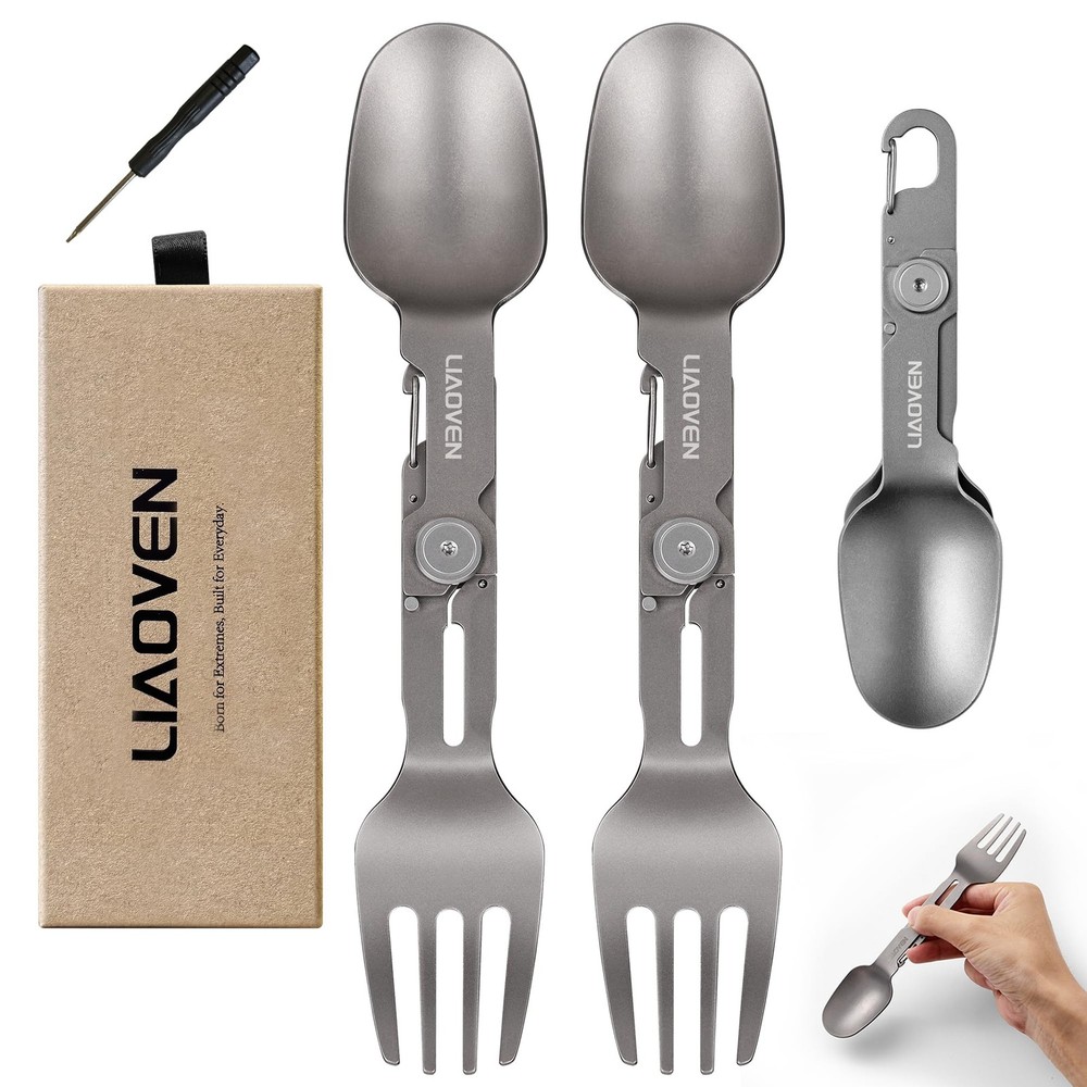 (2Pack) Titanium Spork 3 in 1 Folding Fork and Spoon Eco-Friendly Ultralight ...