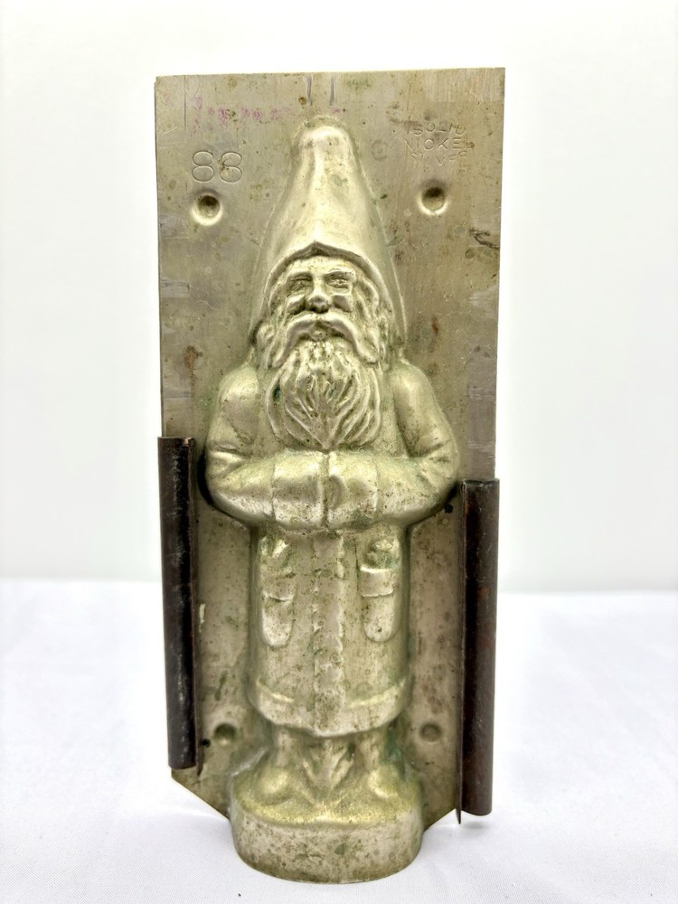 Vintage Mid Century Santa Claus Chocolate Candy Mold Solid Nickel Silver