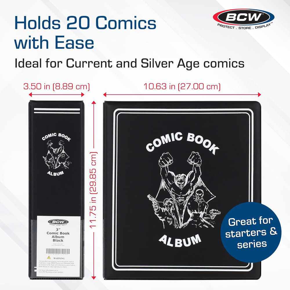 3In Comic Book Binder | Fits Current & Silver Age Comic Pages | Heavy Duty D-Rin