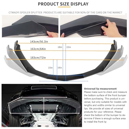5-Section Universal Front Bumper Lip Spoiler, Gloss Black ABS Glossy Black