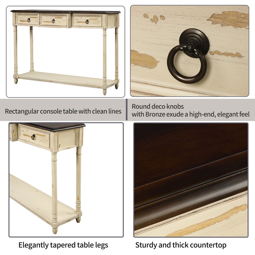 Vintage 52" Entryway Console Table Storage Kitchen Sideboard w/ 3 Drawer Shelf