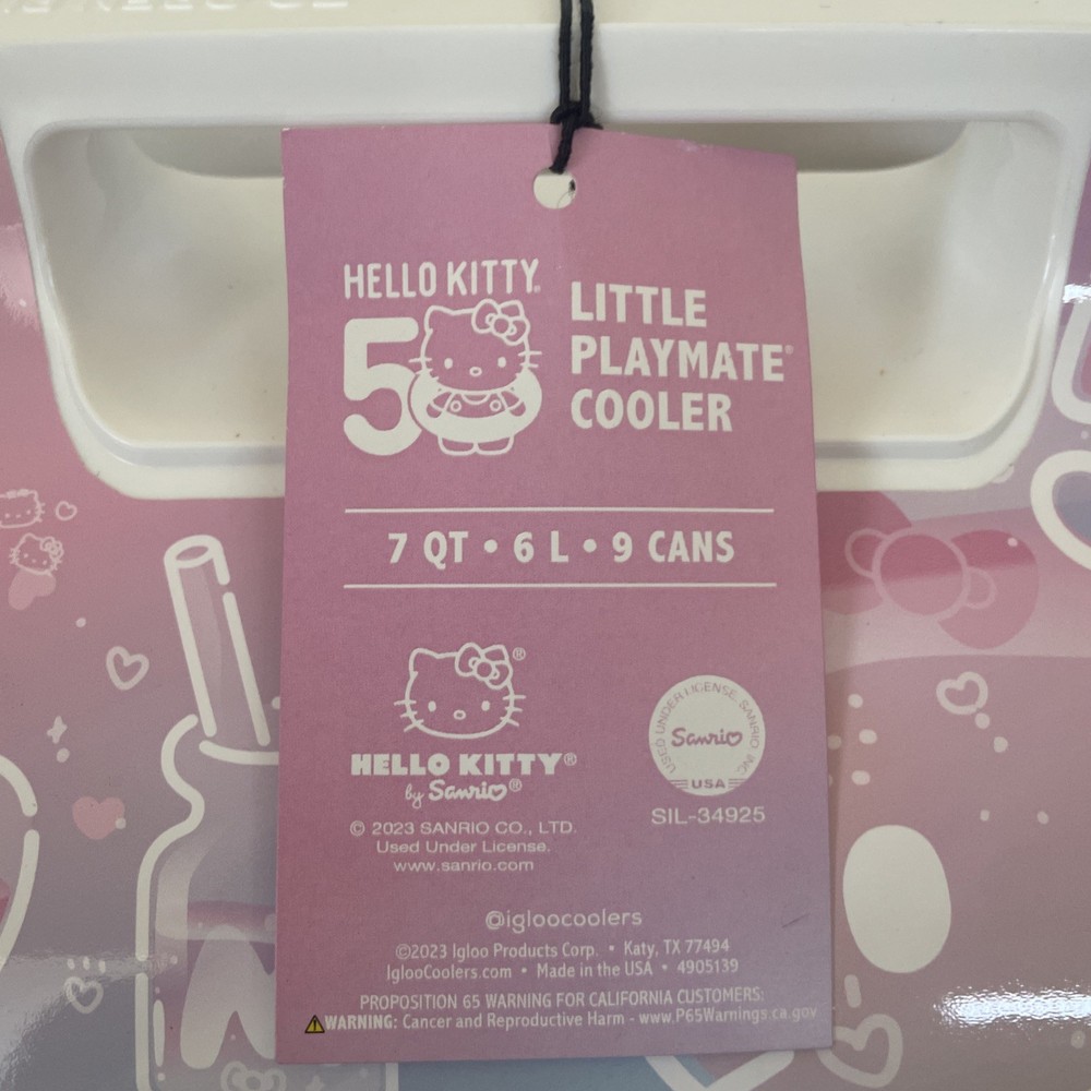 Hello Kitty 50th Anniversary Igloo Playmate 7 QT Cooler + 16 Oz Can Bundle