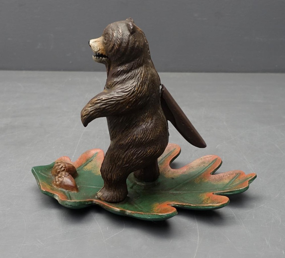 Cast Iron MCM Bear Standing on Leaf Nutcracker 9.5" x 7.5" Unmarked