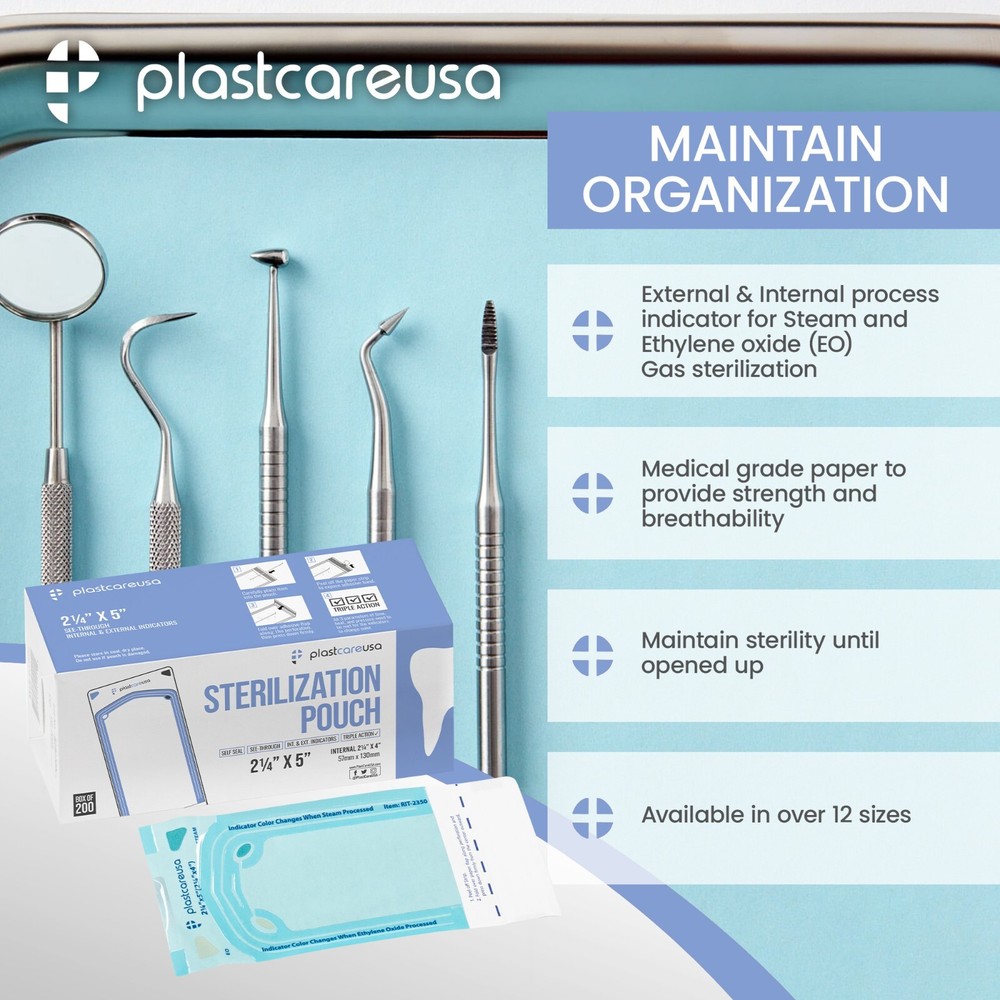 2.25" x 4" Self-Sealing Sterilization Pouches for Autoclave (Choose Quantity)