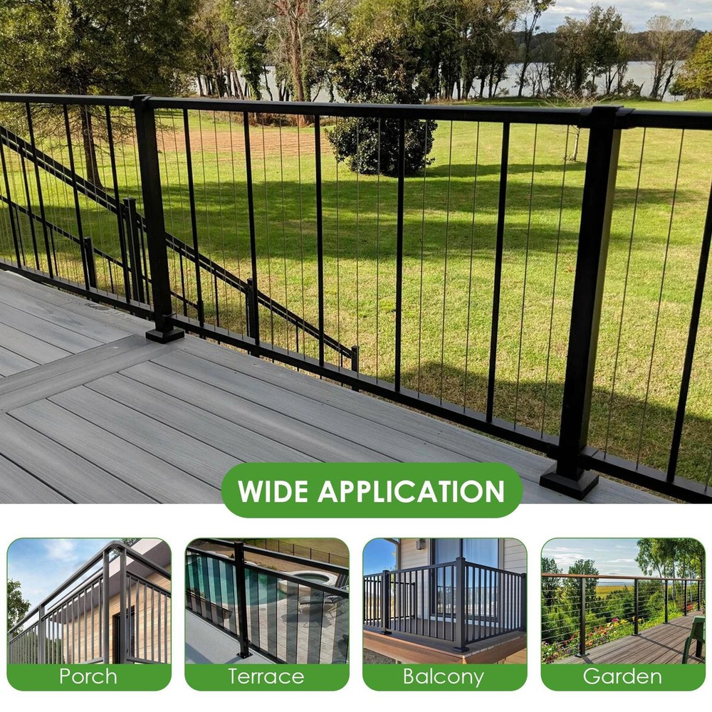42" Cable Railing Post, Matte Black Stainless Steel Level Drilled Railing Post