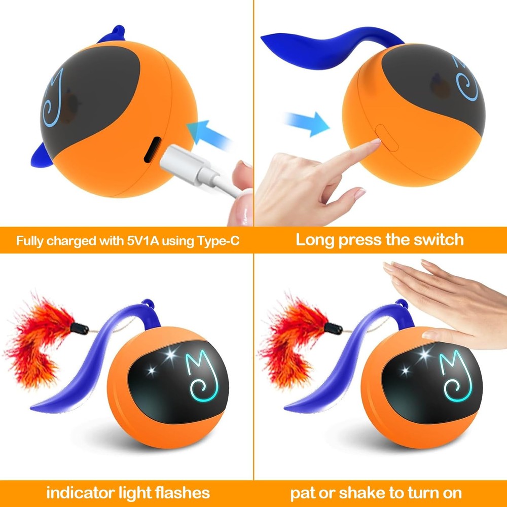 Interactive Cat Ball Toy Set, Fun Tracker, Automatic Rolling Chase Ball with ...