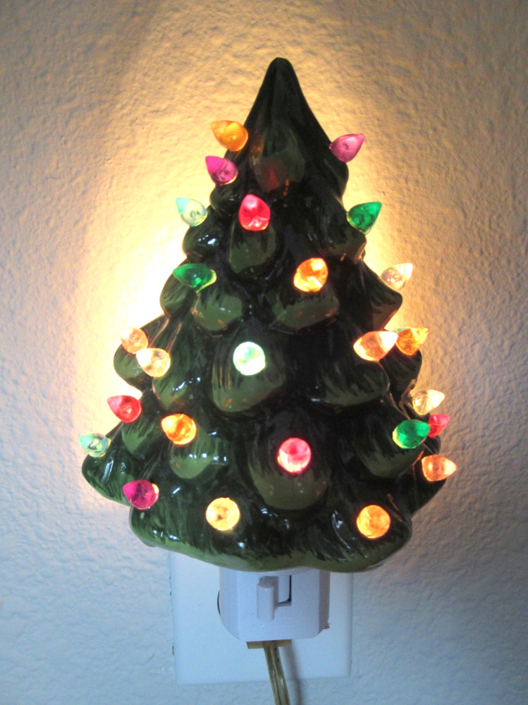 Green Ceramic Christmas Tree Home Night Light