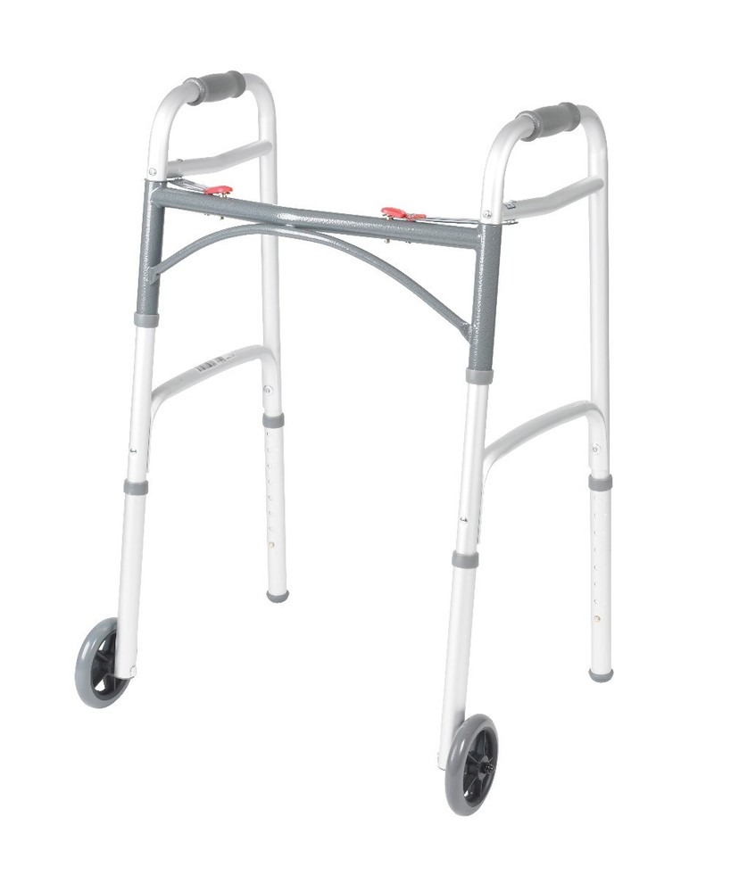 Medical Deluxe Two Button Folding Walker with Wheels