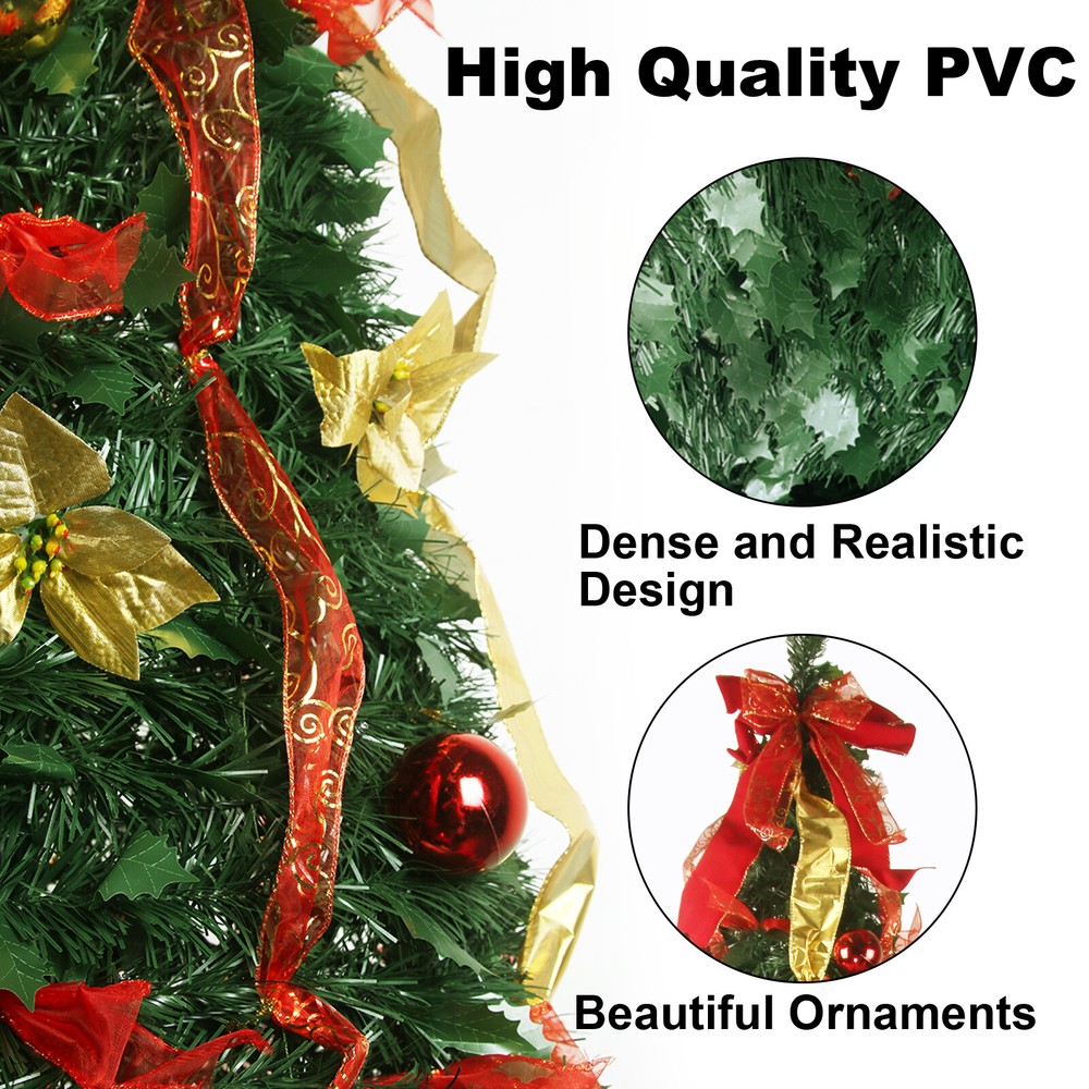6Ft Pre-lit Christmas Tree Pull-Up Christmas Tree with Remote & 200 LED Lights