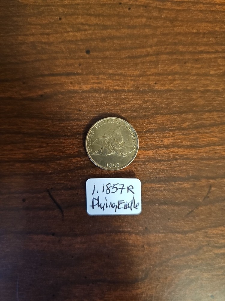 1857 Flying Eagle Cent Penny AU, Almost Uncirculated