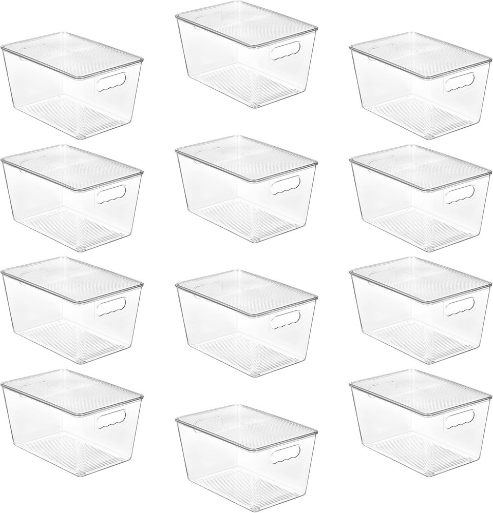 6 Pack Clear Stackable Storage Bins W/ Lids Medium Plastic Containers W/ Handle