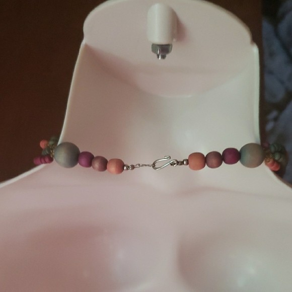 Beaded Solid String Style Layered Wooden Necklace Vintage Boho Handmade 14 inch