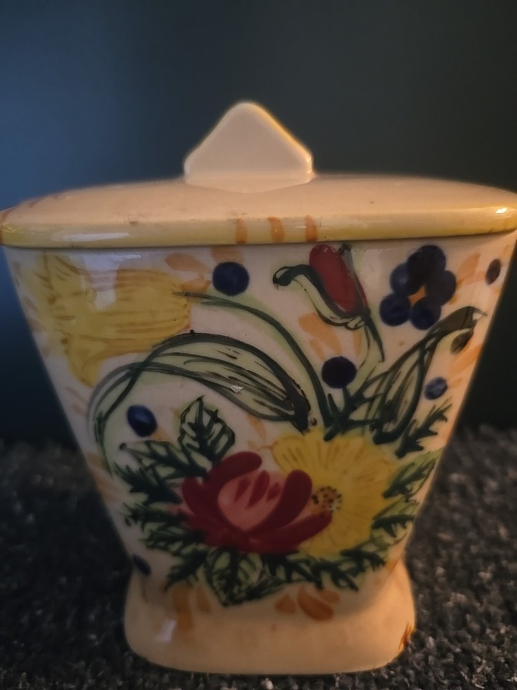 Vtg Maruhon Ware Spice Container. Ceramic Handpainted Floral Design. Sm. Chip
