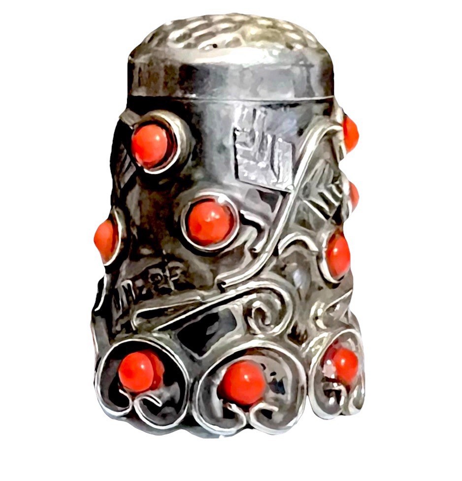 HTF Vintage Mexico Sterling Silver Coral Thimble EUC!