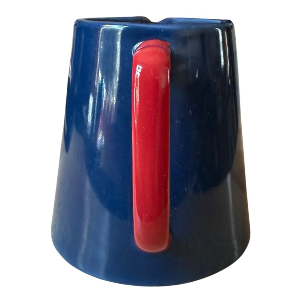 Holiday Stoneware Pitcher w/ Lid Blue Red Handle Dishwasher Safe