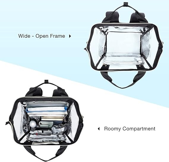 LIGHT FLIGHT Clear Backpack Heavy Duty Transparent Large-set, L-black Set