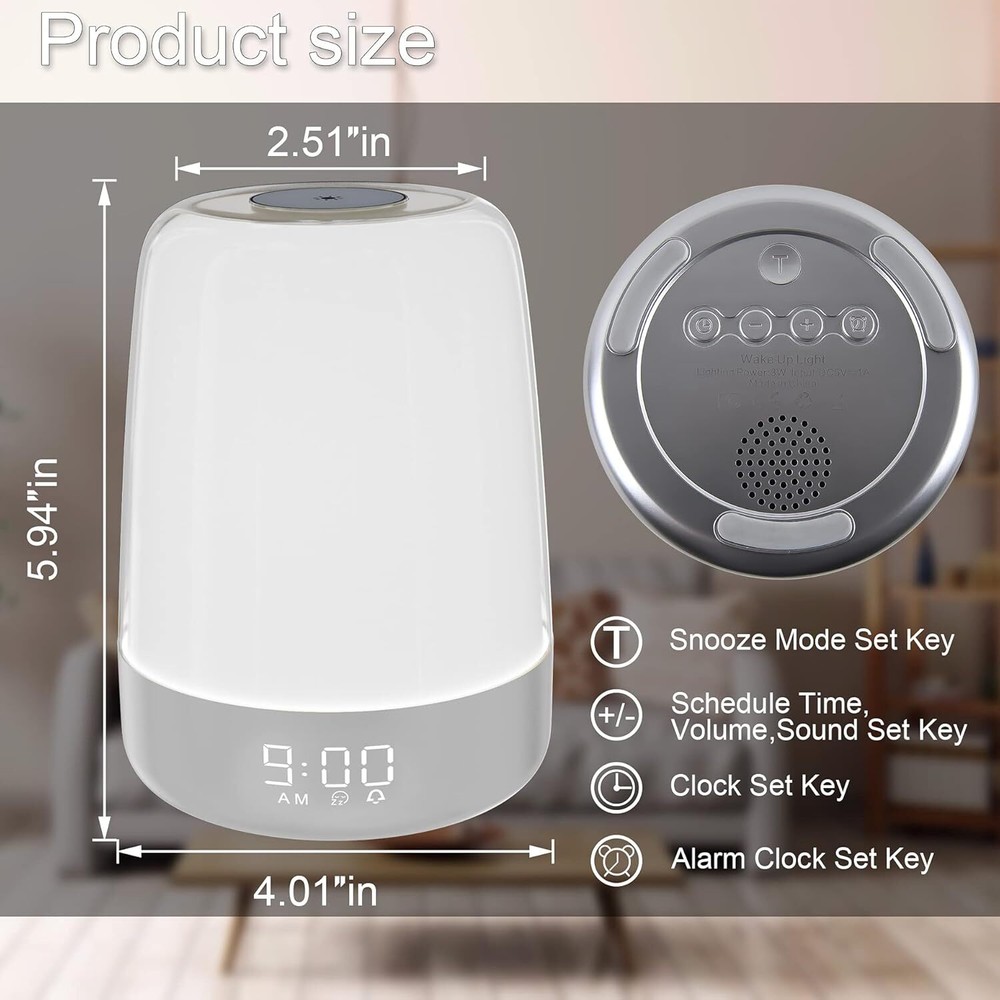 Touch Wake Up Night Light Sunrise Simulation Alarm Clock,3 Ways Dimmable Warm