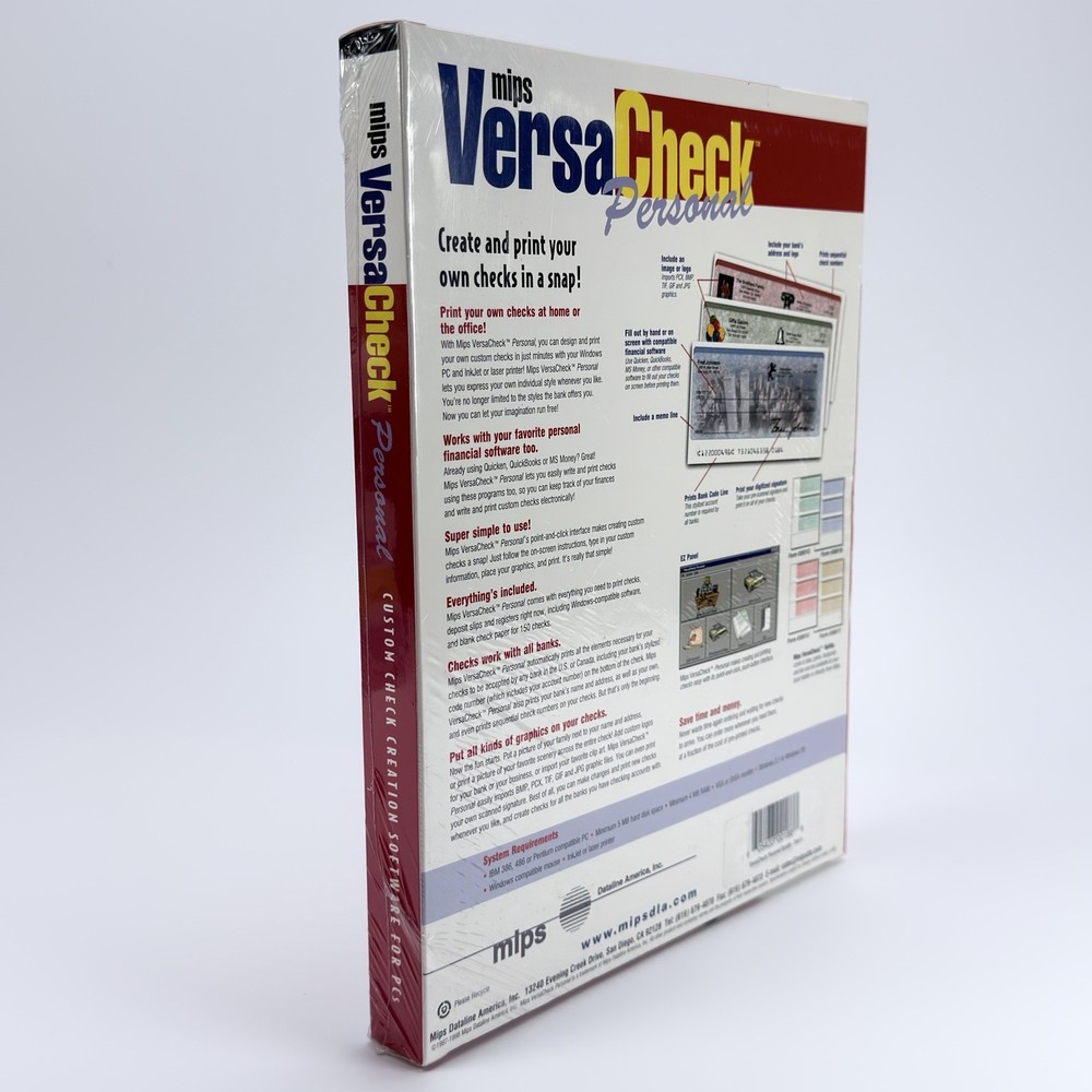 Mips Versa Check Personal Custom Check Creation Software 3.5" Floppy w/150 Blank