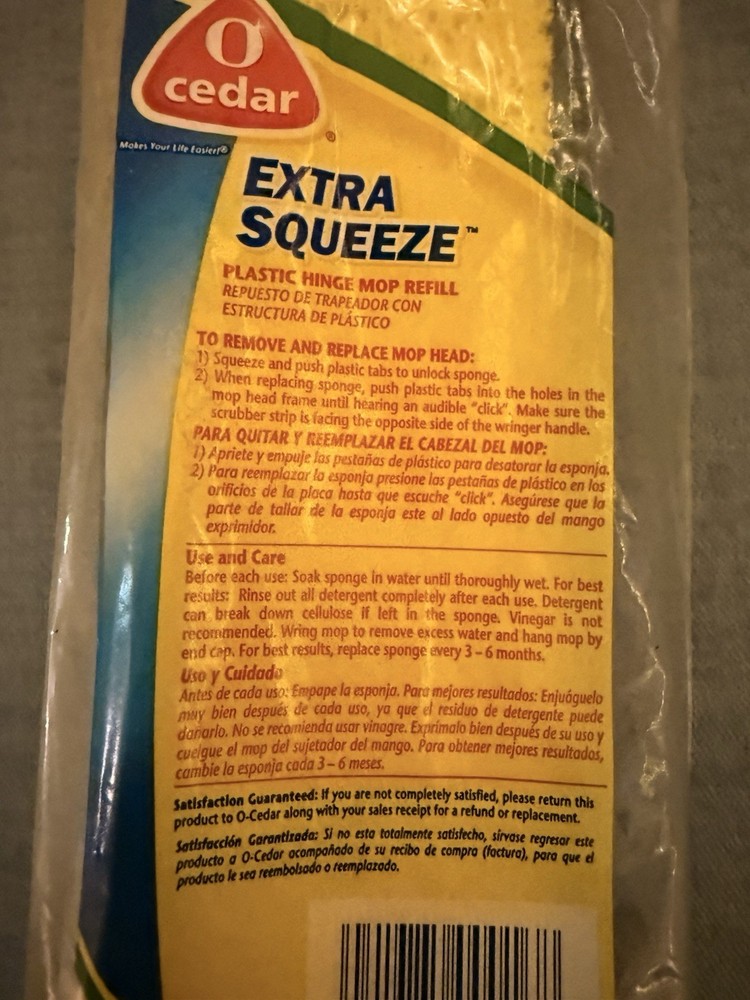 O Cedar Extra Squeeze Plastic Hinge Mop Refill NOS 4009705 Replacement Head