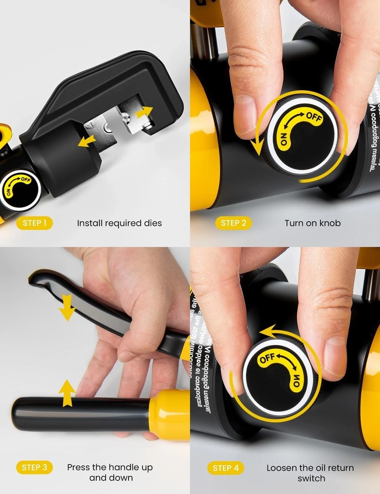 10 Tons Hydraulic Crimping Tool Battery Cable Lug Terminal Crimper wit...