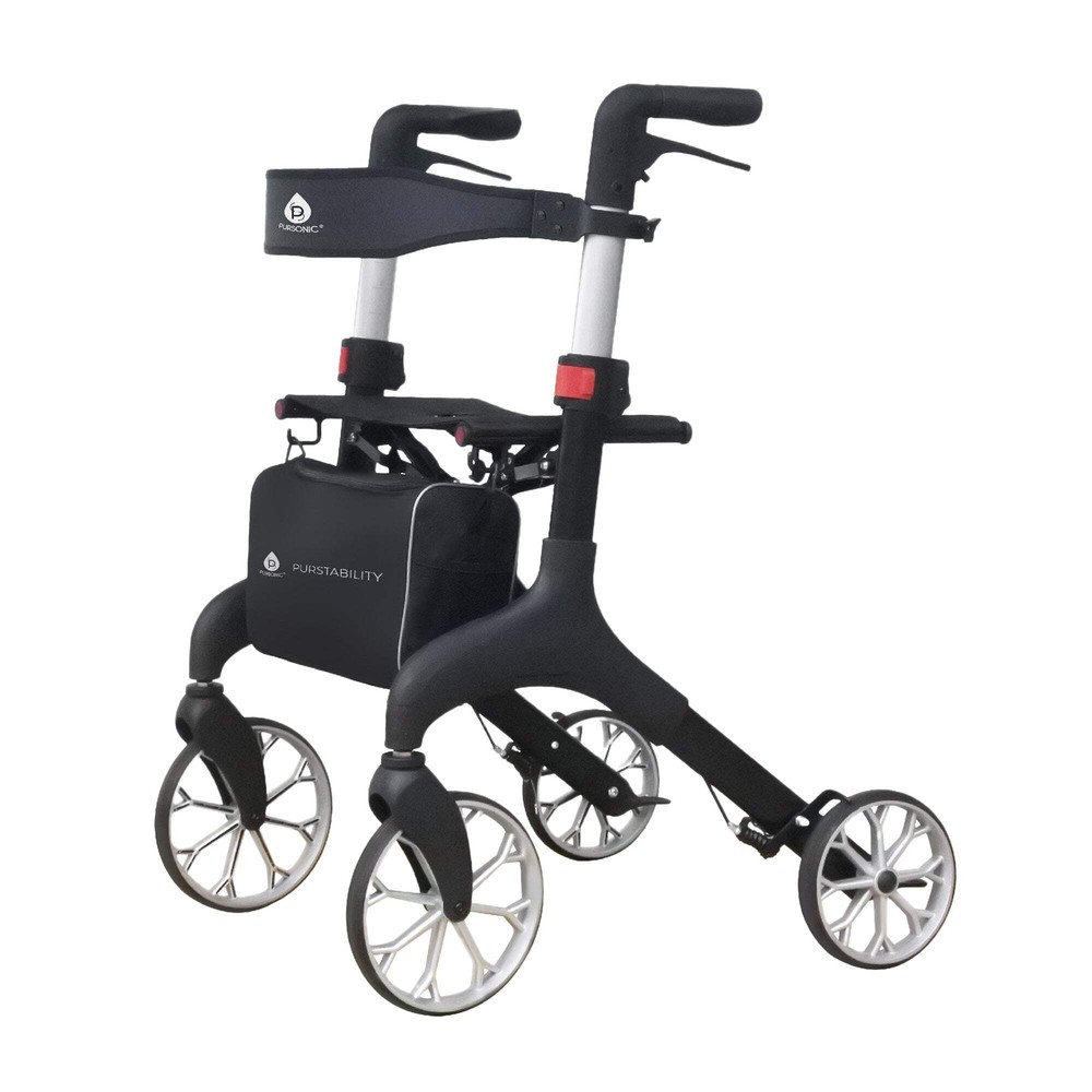 Foldable Wheeled Walker with Adjustable Height, 9-Inch Front and 8-Inch Rear Whe