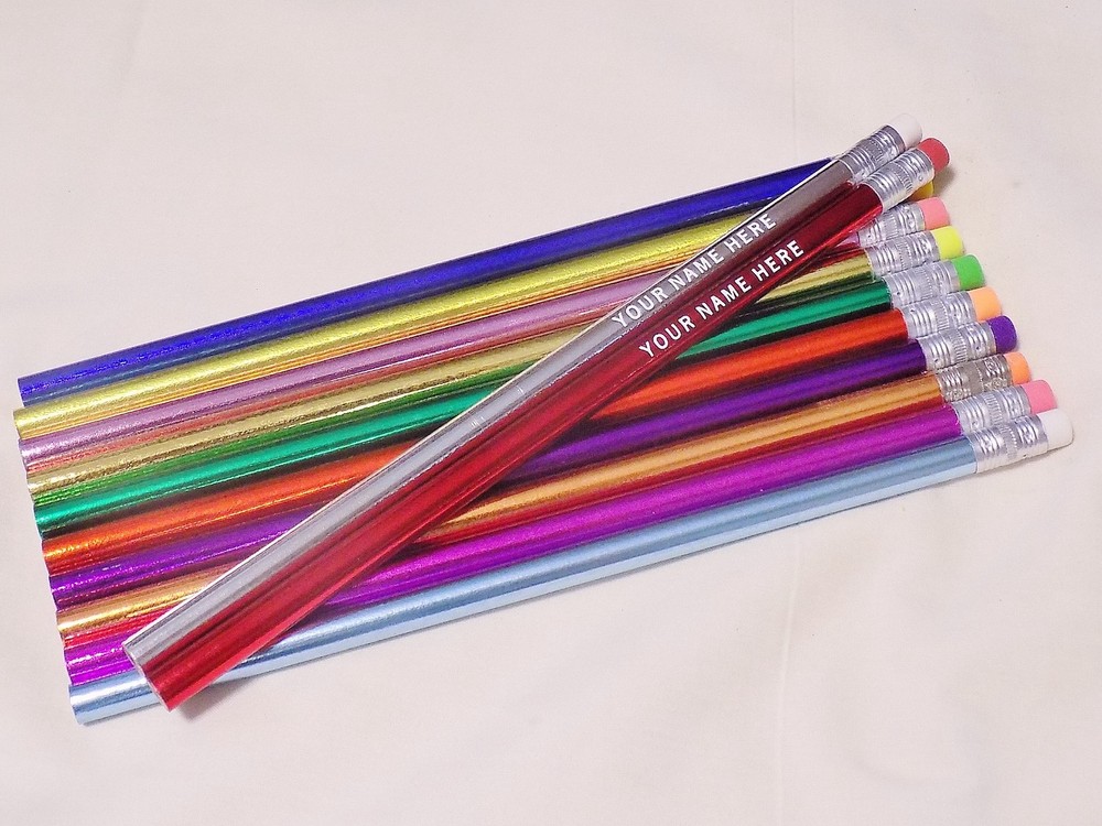12 Glitzy "Super Rich Foil" Personalized Pencils