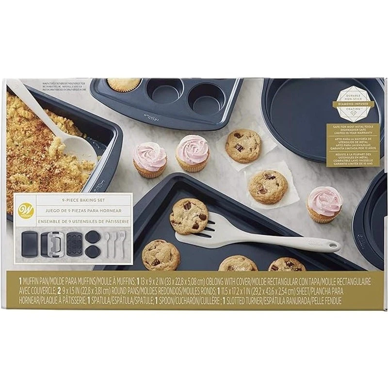 Wilton 9 Piece Nonstick Bakeware & Kitchen Tools Set, Diamond-Infused Baking NIB