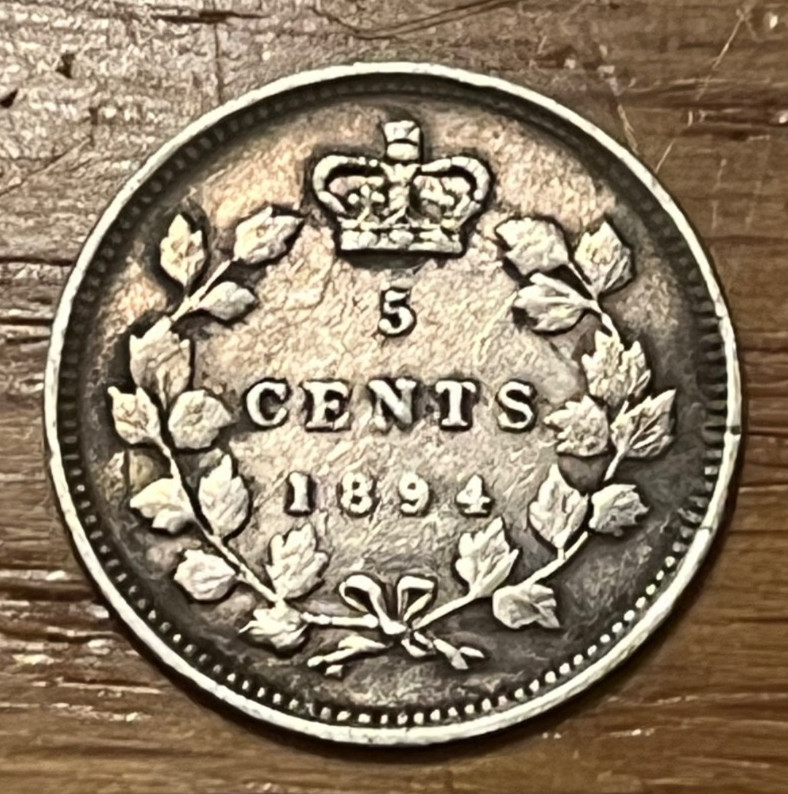 1894 Canada Silver 5c , VF , scarce date