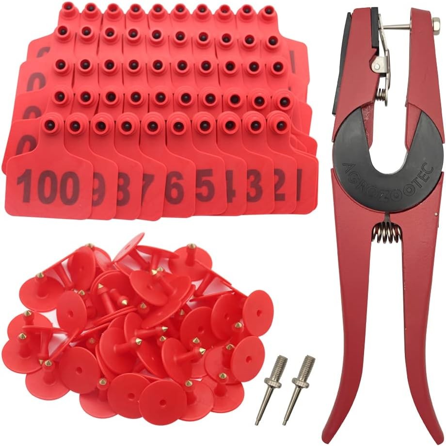 Red Cow Ear Tags 001 100 Number Applicator Kit