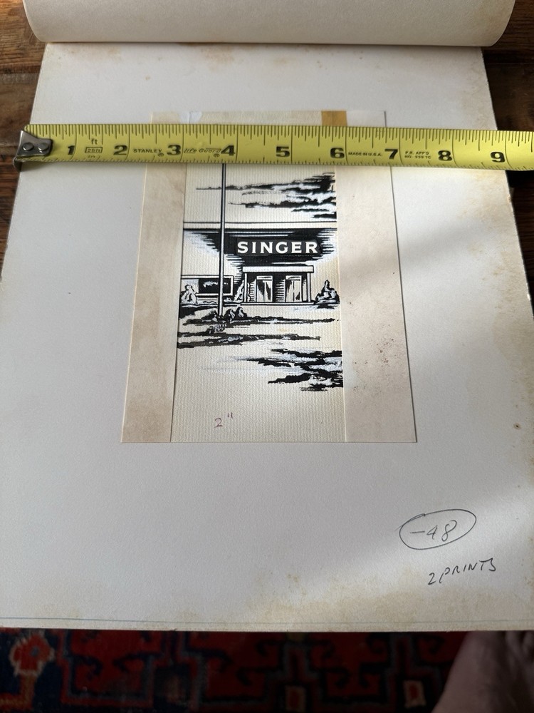 Vintage Singer Advertising Artwork Proof Paste Up Graphic Design Board Display