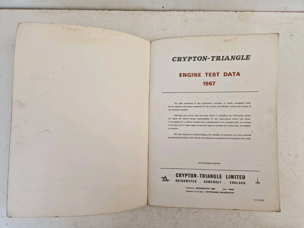 Crypton Triangle Engine Test Data Manual 1967 Cars & Light Commercials