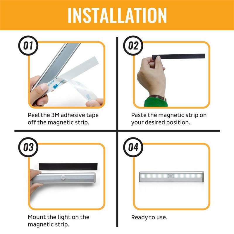Wardrobe 6 LEDs Motion Sensor Light Cupboard Bed Lamp LED Under Cabin Night PIR